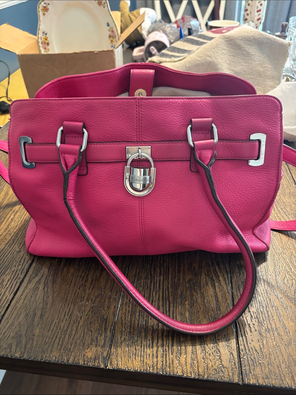 Calvin Klein Bright Fuchsia Leather Shoulder Bag